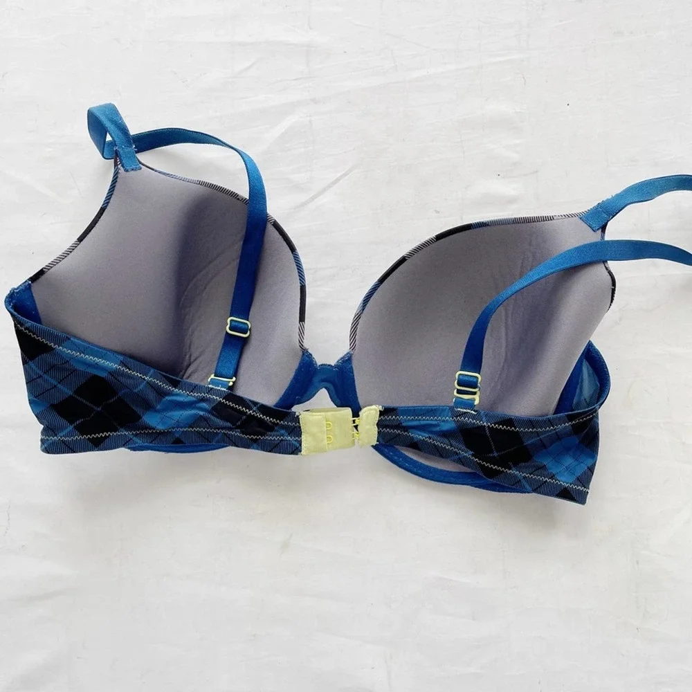[Victoria’s Secret] blue grey plaid lined Demi bra 36D - Picture 3 of 6